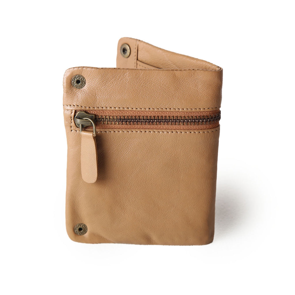 zip detail leather wallet - small - camel