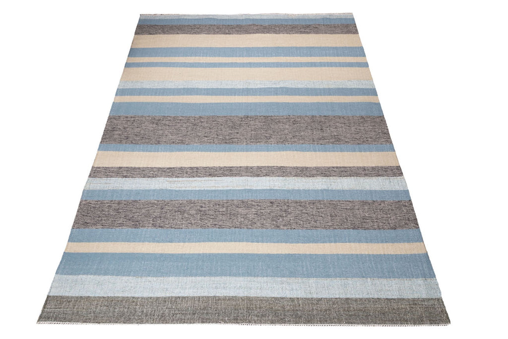 flat weave wool and jute carpet stripe blue