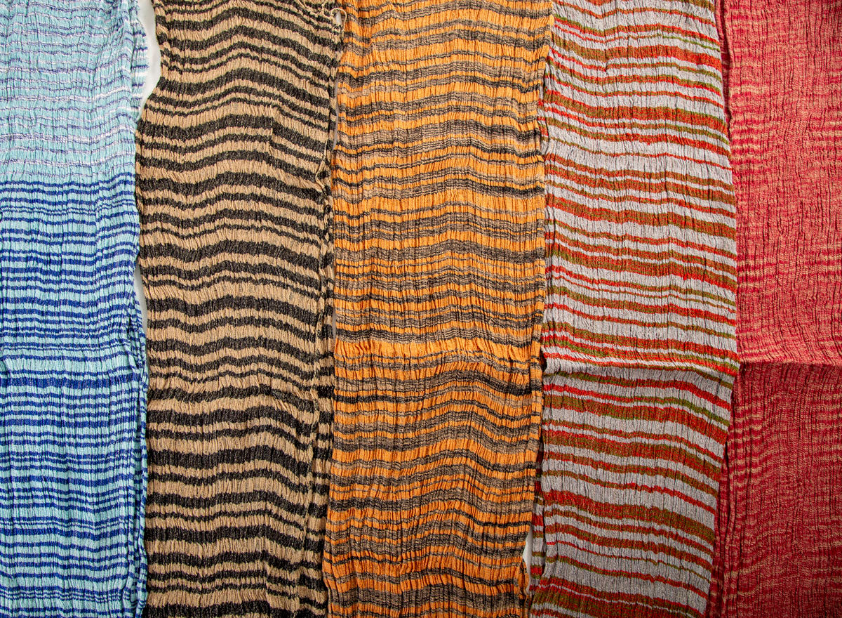 ahimsa silk in red/green/grey stripe