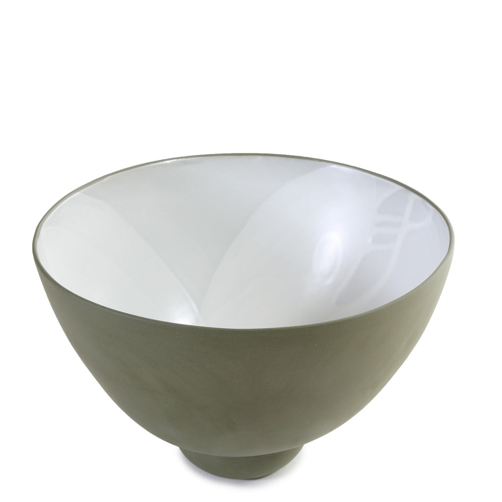 talleyrand olive body, white glaze 2 tier round bowl large