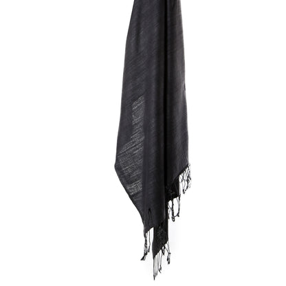 eri ahimsa silk handspun and handwoven scarf handwoven in assam - black