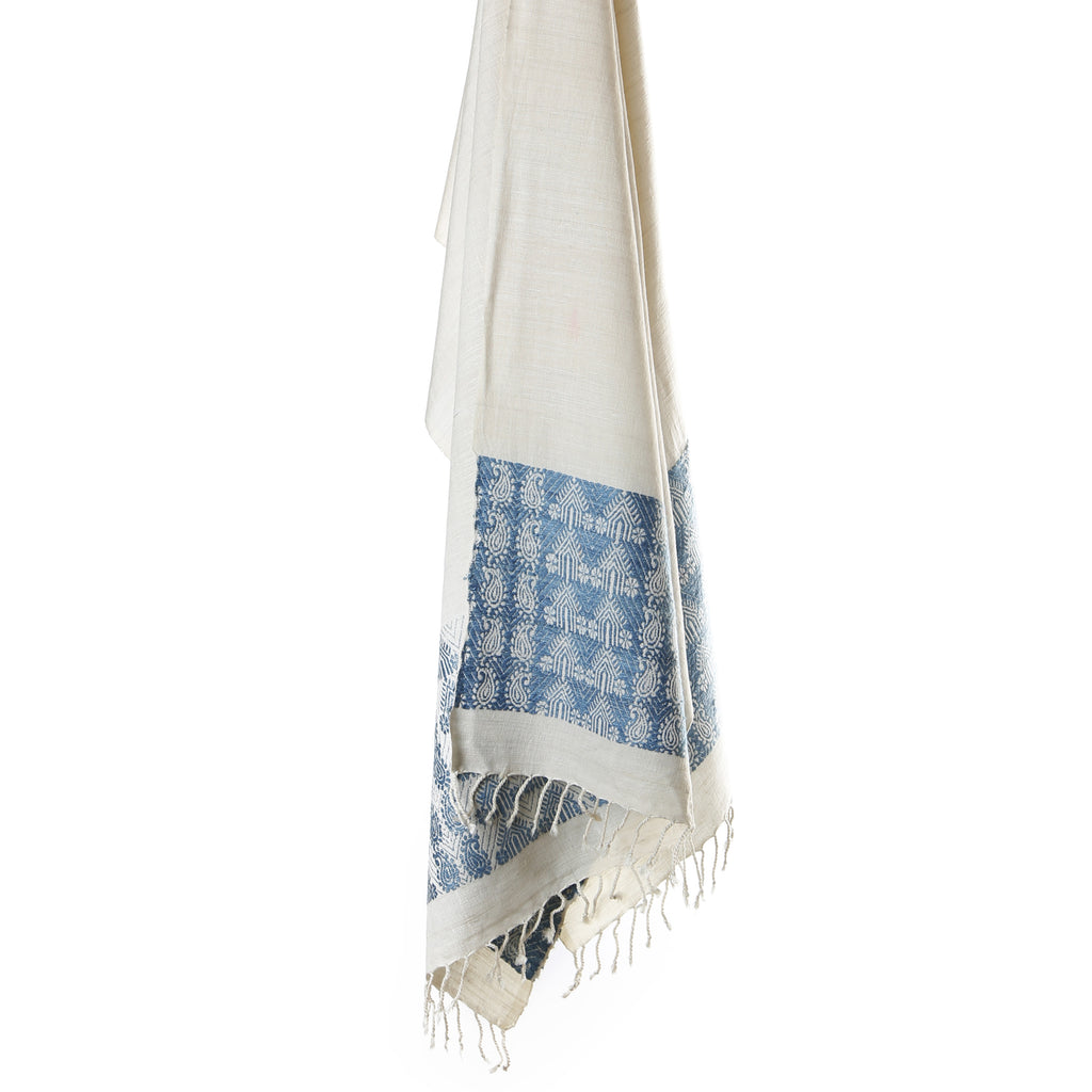 eri ahimsa silk handspun and handwoven scarf handwoven in assam - paisley