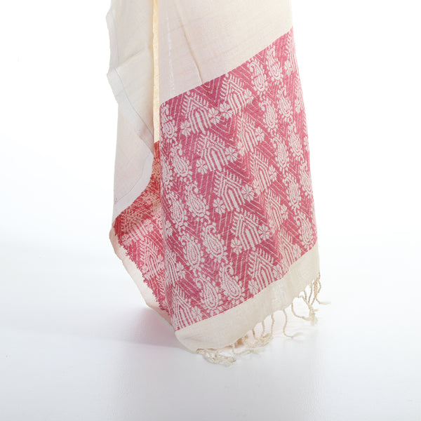 eri ahimsa silk handspun and handwoven scarf in assam - pink paisley 65x200cm