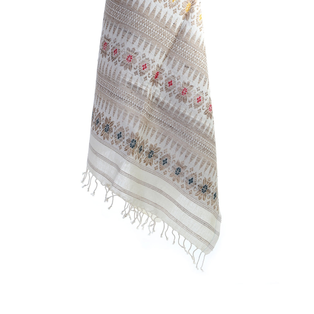 eri ahimsa silk handspun and handwoven scarf in assam - multicolour flower 65x200 cm dry clean only