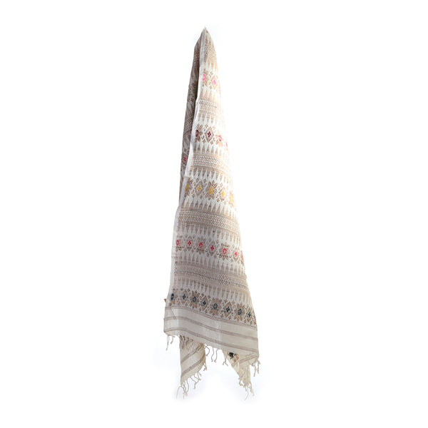eri ahimsa silk handspun and handwoven scarf in assam - multicolour flower 65x200 cm dry clean only
