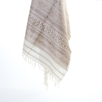 eri ahimsa silk handspun and handwoven scarf in assam - natural flower - 65 x 200 cm dry clean only