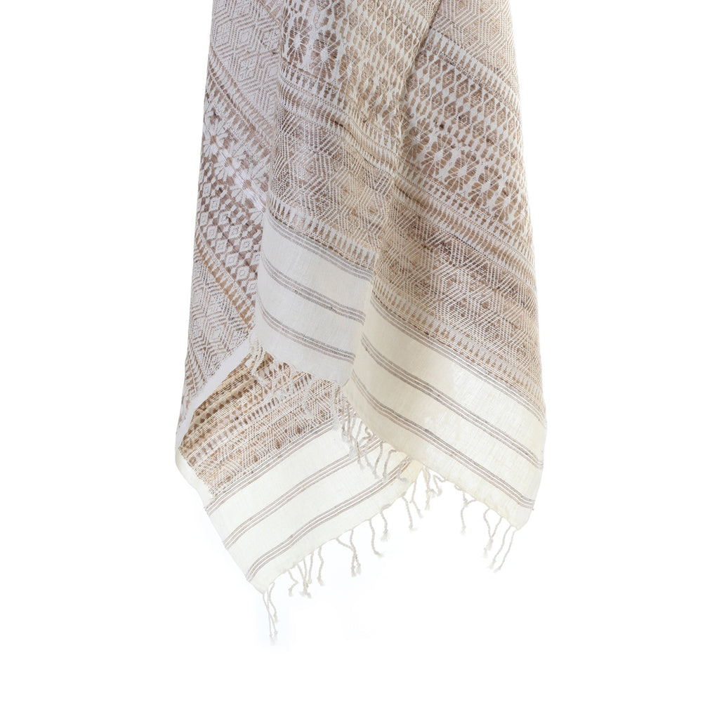 eri ahimsa silk handspun and handwoven scarf in assam - natural flower - 65 x 200 cm dry clean only