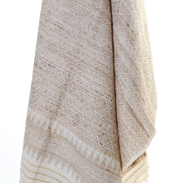 eri ahimsa silk handspun and handwoven scarf in assam - natural fine jacquard 65x200 cm dry clean only