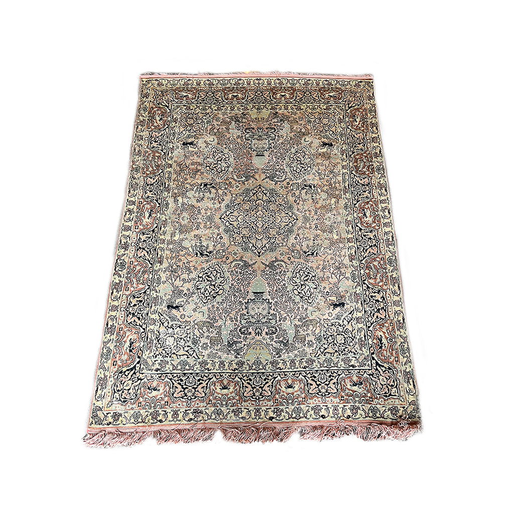 antique floral shahi pattern armenian royal 100% silk pile 1960's/70's - 214 x 148cm