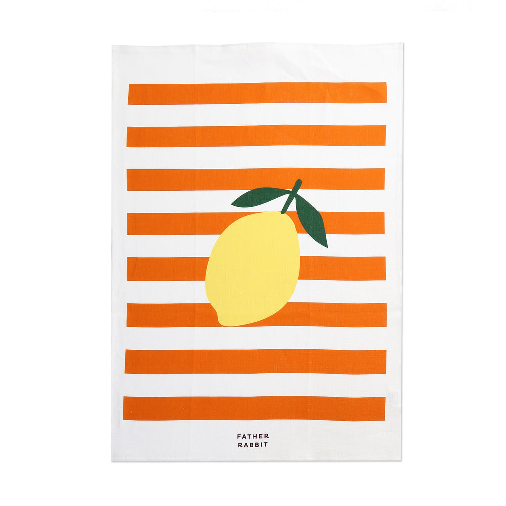 linen tea towel - lemon stripe